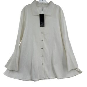 MarlaWynne White Textured Crinkle Cotton Blend Button Down Shirt Plus Sz 3X NEW